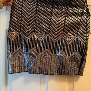 Express Black and Silver Sequin Stretch Mini Skirt
